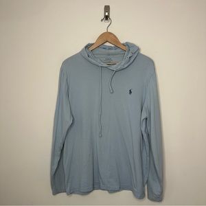 Polo Ralph Lauren Shirt Men Large Blue Hoodie Long Sleeve Blue Pony Cotton Rugby